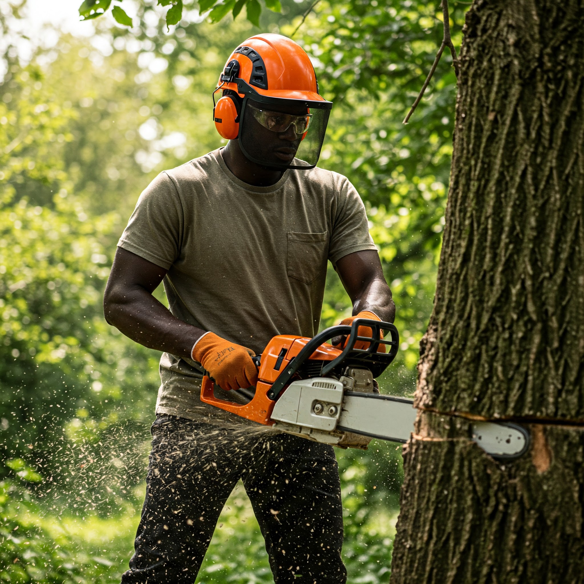 Man Using a Chain Saw